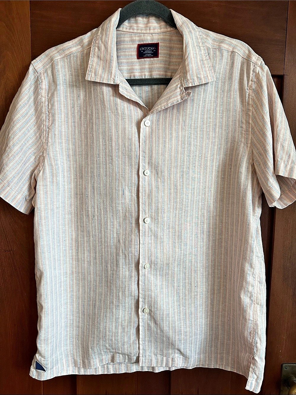 UNTUCKit Striped Linen Shirt in Pink & Blue Size Medium
